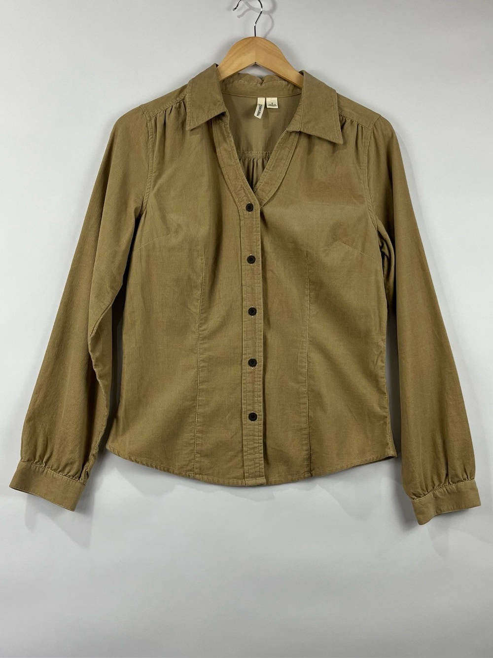St. John’s Bay 100% Cotton Corduroy Button Down Shirt Puff Sleeve Layering S